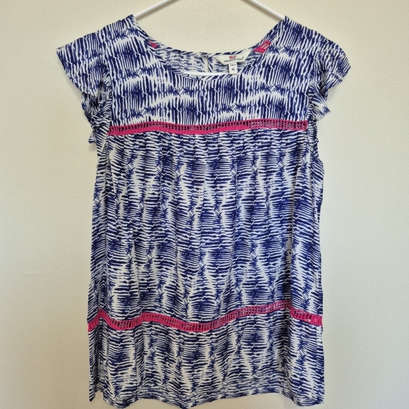 Vineyard Vines Women’s Blue & White Ikat Print Silk Blend Blouse – Size M - Picture 2 of 6